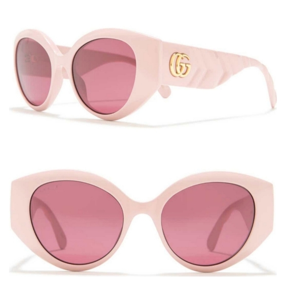 Gucci GG0809S Oversized Pink Quilted Cat Eye Sunglasses Pink Lens main image 8